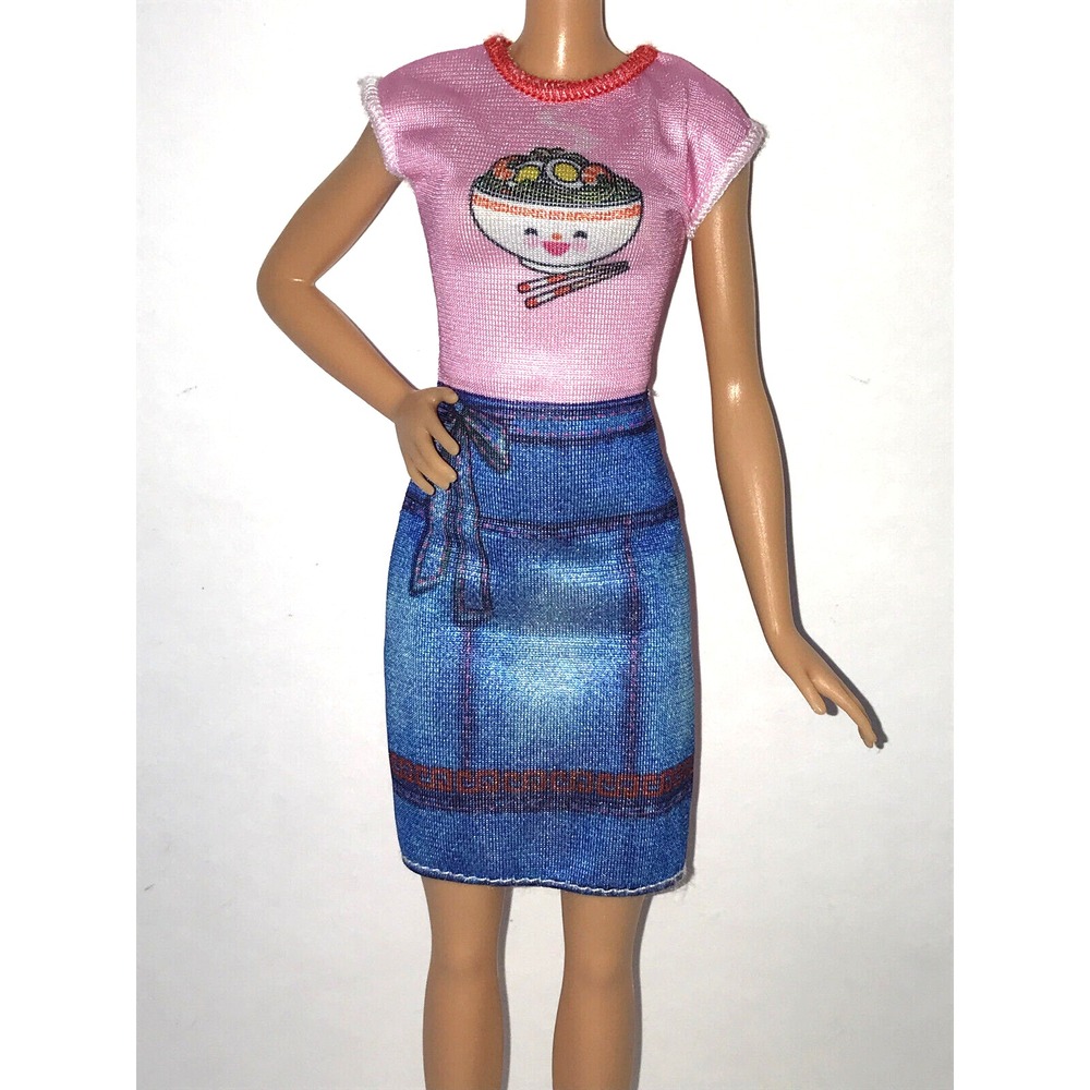 Barbie Doll Clothing Careers Noodle Bar Ramen Print Oink Denim Dress Fashion